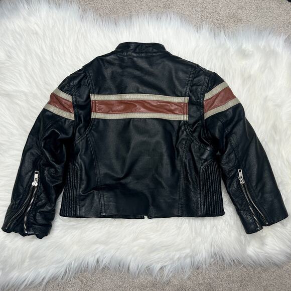 WILSONS LEATHER Black Leather Biker Jacket Kids Size XS Moto Striped Motorcycle - Picture 5 of 10
